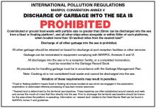 International pollution regulations sticker for fixed floating platforms - AMSA 105f 