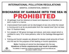 International pollution regulations sticker for small vessels - AMSA 105s 