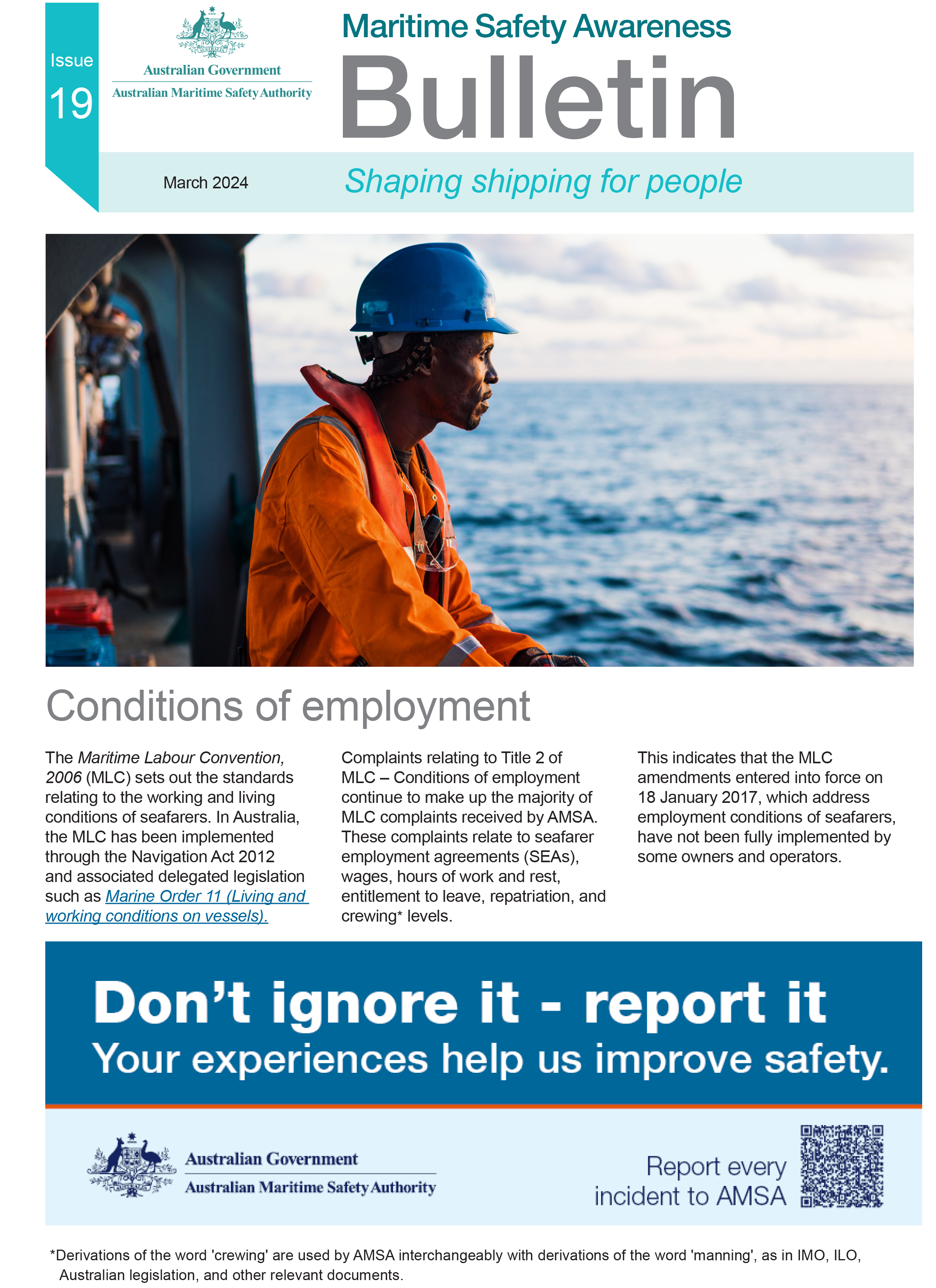 Cover page - Marine Safety Awareness Bulletin Issue 19 - March 2024