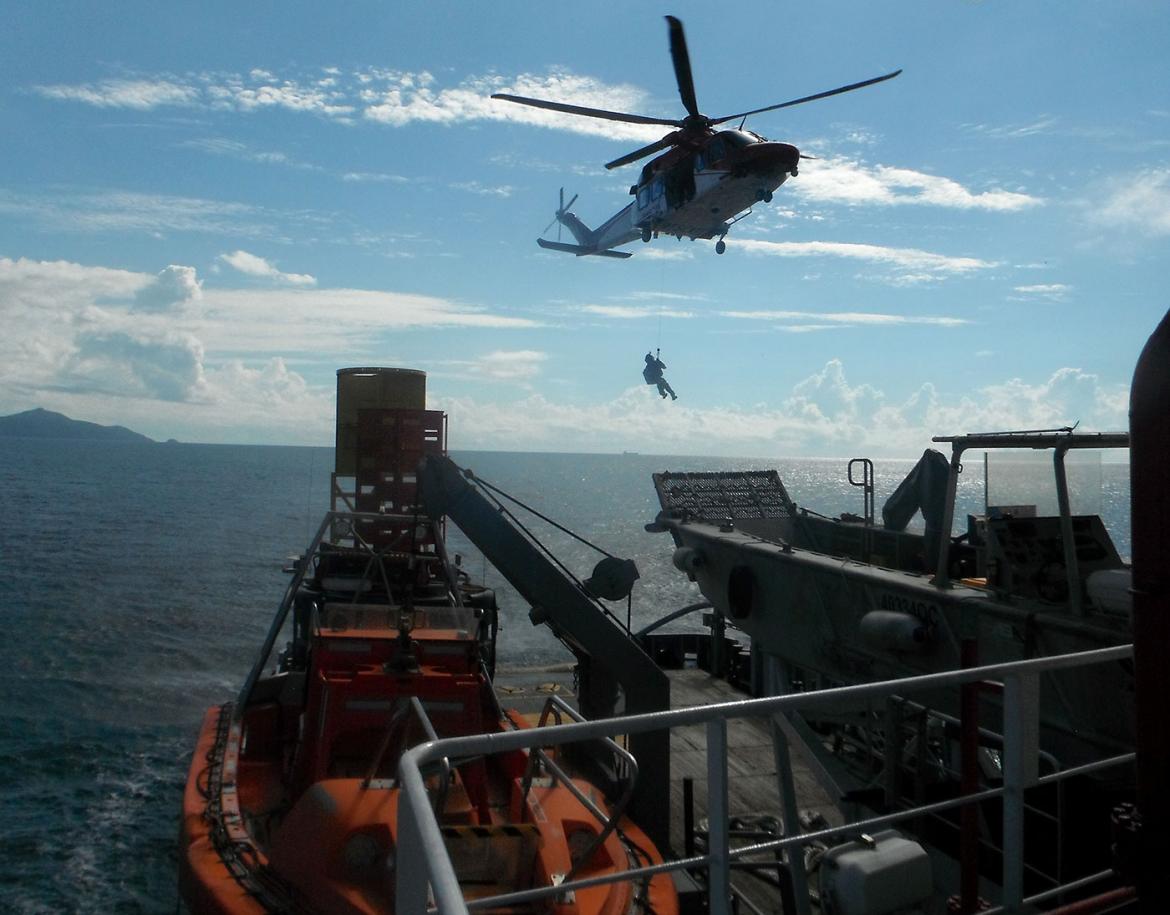 Rescue helicopter conducts the medical evacuation