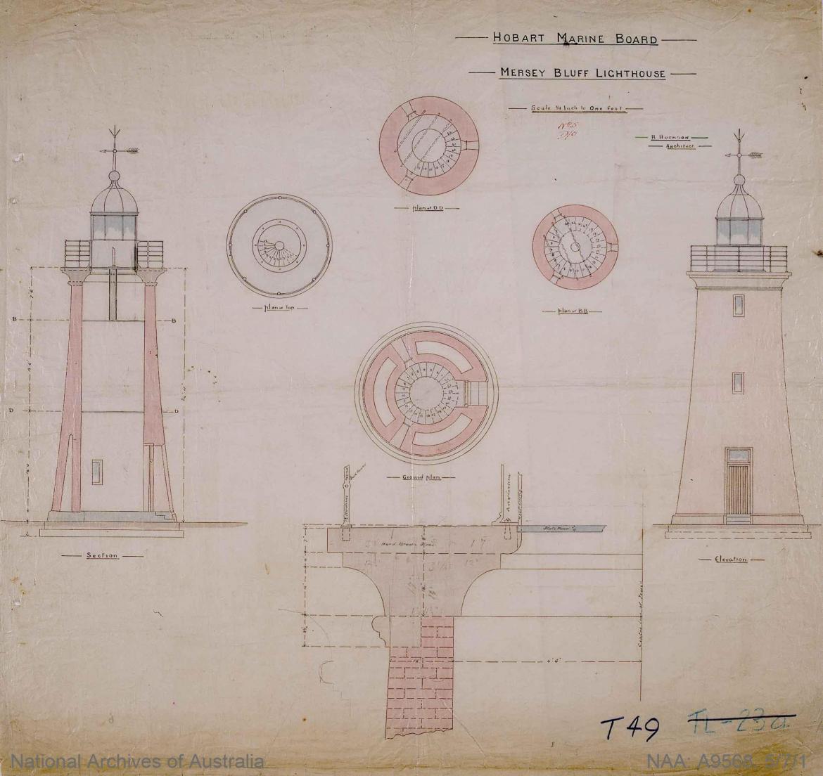 Figure 11. Huckson & Hutchison design blueprint for Mersey Bluff Lighthouse 1889. NAA: A9568, 5/7/1 (© Commonwealth of Australia, National Archives of Australia)