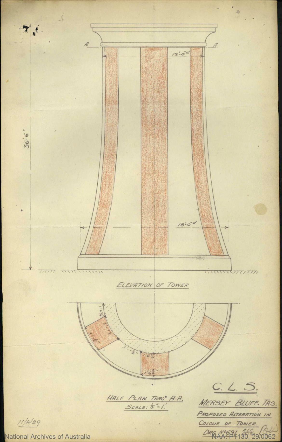 Figure 13. Proposed alteration in colour of tower, CLS 1929. NAA: P1130, 29/0062 (© Commonwealth of Australia, National Archives of Australia)