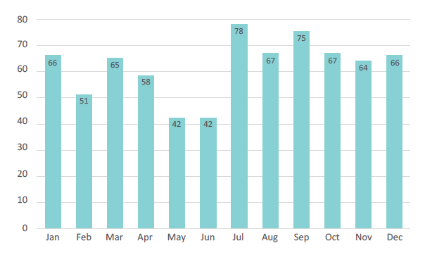 Figure 4. Monthly number of reported DCV marine incidents (2019)