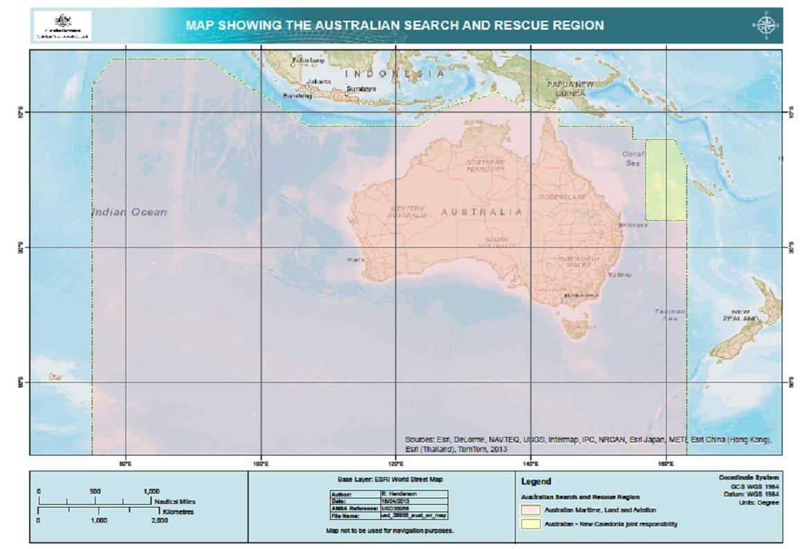 map showing Australia's search and rescue region