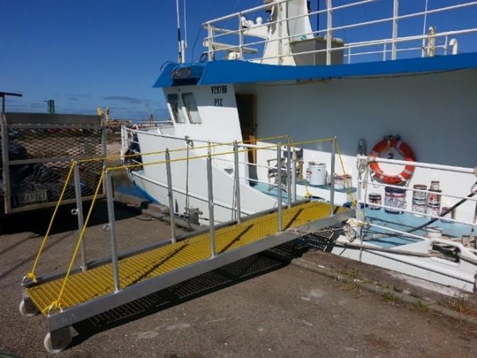 An example of a boarding platform recently built by the owner of a prawn trawler.