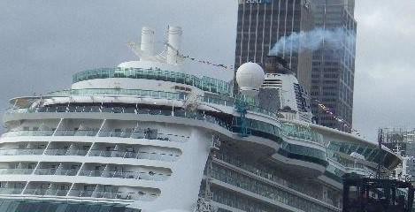 Steam emitted from cruise ship because of exhaust gas scrubbing