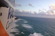 Image from rescue helicopter of overturned trawler Cassandra/FRJE, Waddy Point, Fraser Island