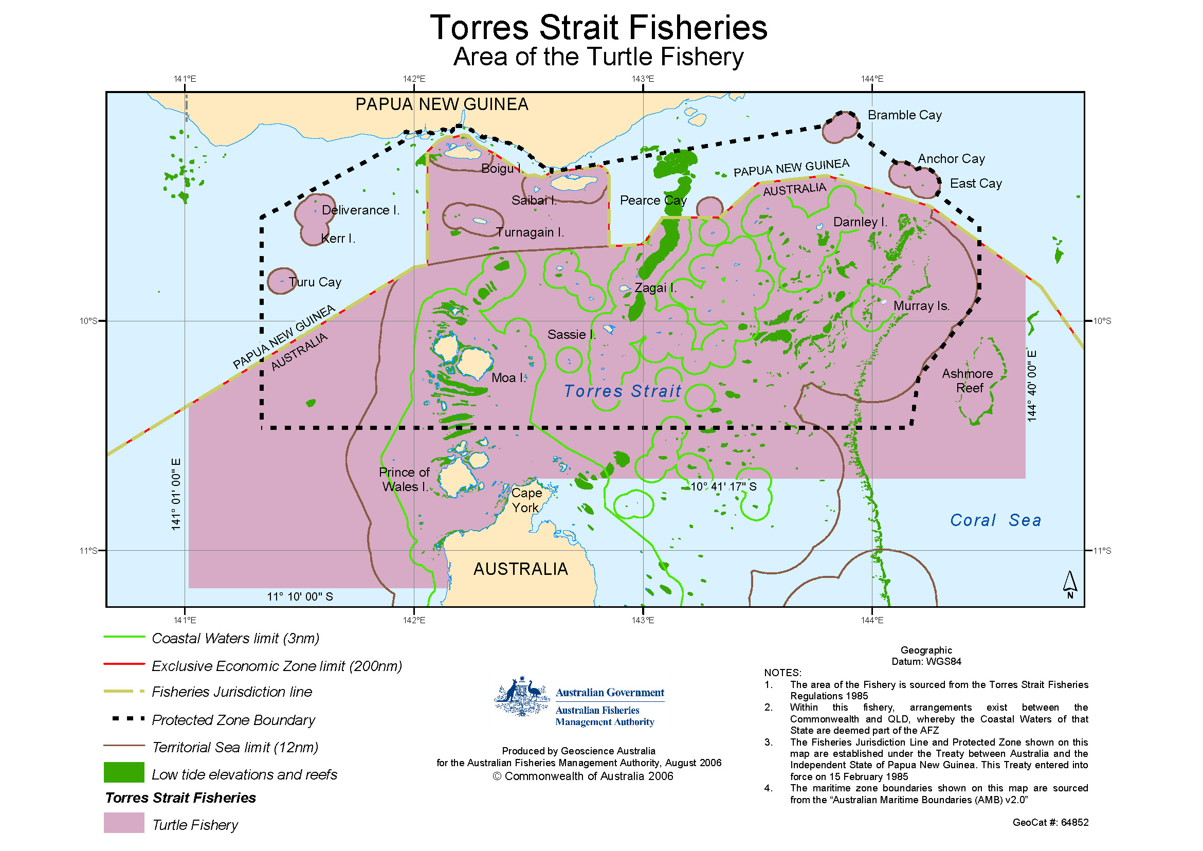A map showing the Turtle Fisheries area. Find out more at https://www.pzja.gov.au/resources/dugong-and-turtle-fisheries