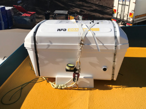 Hydrostatic Release Unit correctly fitted in liferaft