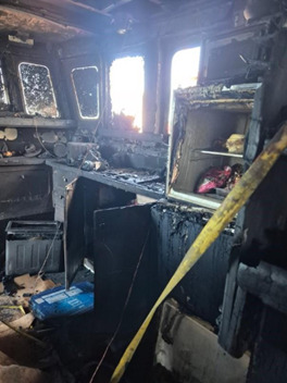Fire damage in wheelhouse