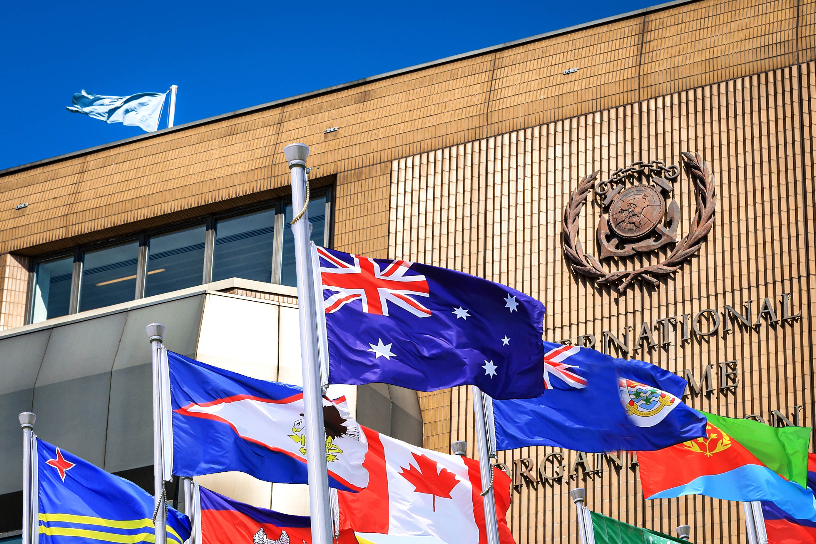 Australia's flag in front of IMO building