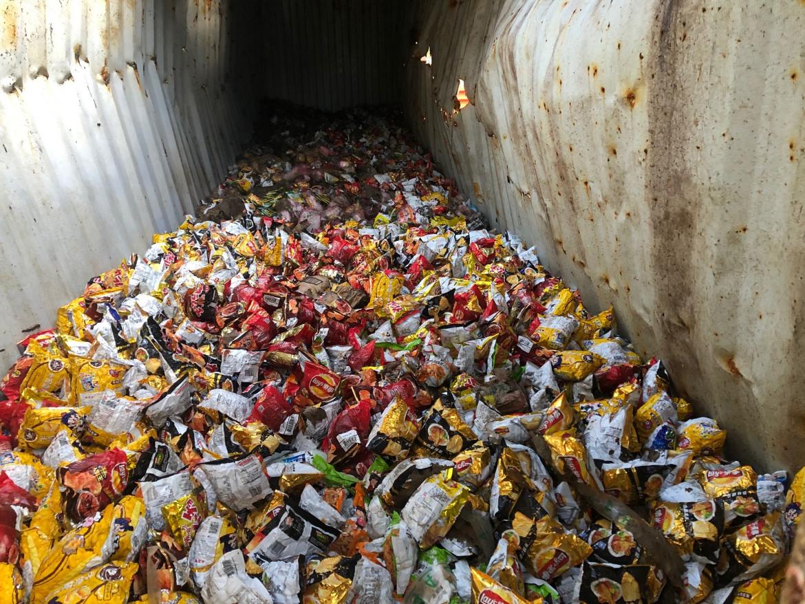 Packets of chips were among the contents of the final six containers.