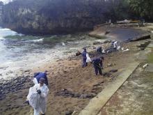 Beach clean-up crew at Flying Fish Cove 
