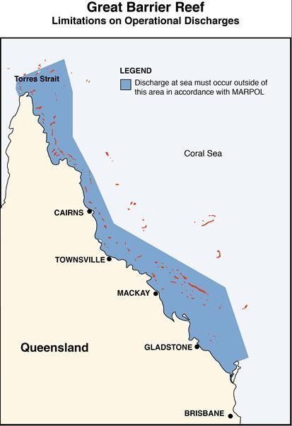 Map of limitations on operational discharges in accordance with MARPOL