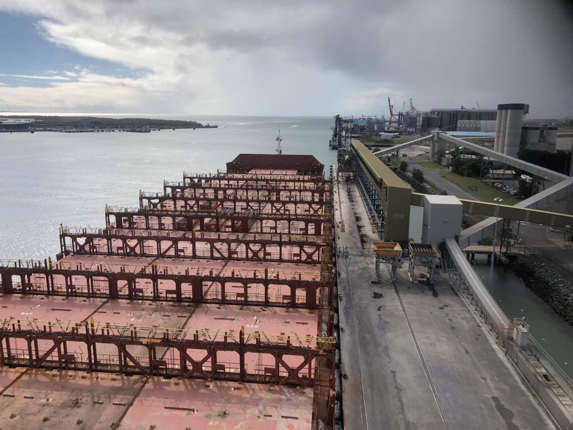 Up high you can see right across the deck of the APL England with no containers