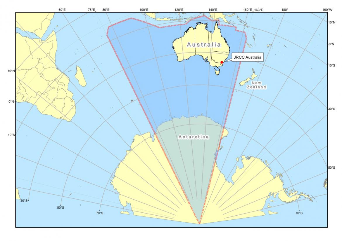Map of Australia's search and rescue region including Anarctica