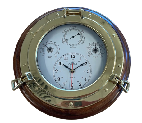 barometer with brass and wood surround