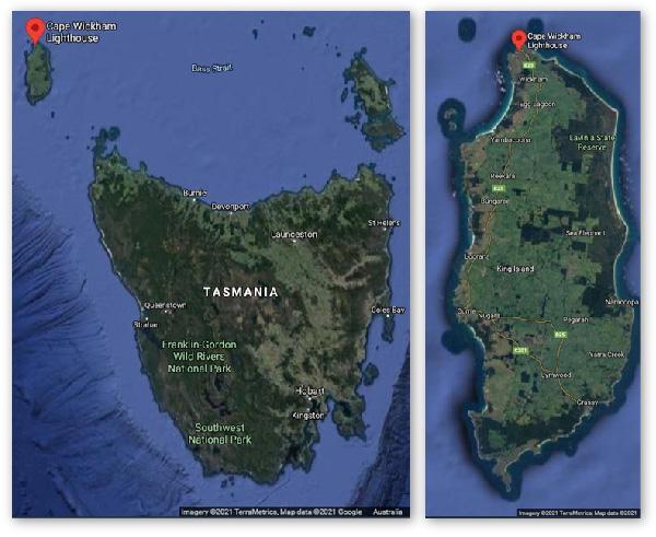 Figure 3. View of King Island within Bass Strait (Map data: ©2021 Google, TerraMetrics)