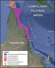 Map of the top of Queensland with the coastal pilotage areas as listed below