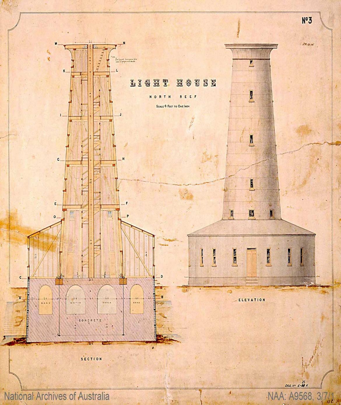 Figure 12. Blueprint design of North Reef Lighthouse. Courtesy of the National Archives of Australia. NAA: A9568, 3/7/1(© Commonwealth of Australia, National Archives of Australia)17