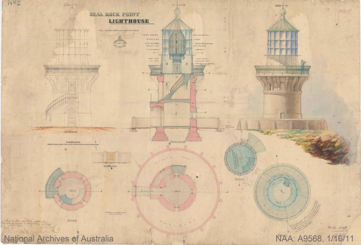 Figure 12. Design plan of Sugarloaf Point Lighthouse, 1874. Courtesy of the National Archives of Australia. NAA: A9568, 1/16/11 (© Commonwealth of Australia, National Archives of Australia)