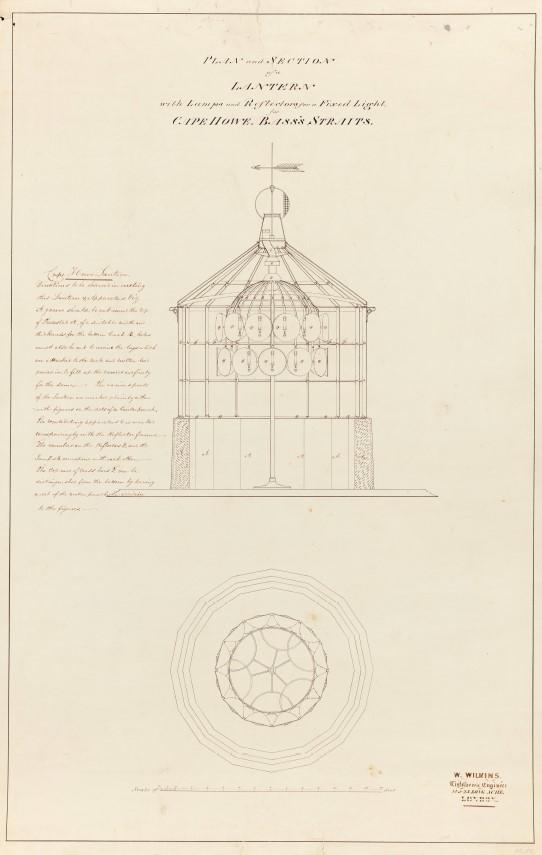 Figure 12. Plan and section of a lantern with lamps and reflectors for a fixed light for Cape Howe, Bass Straits (Gabo Island Lighthouse: Working Plan), 1846. NAA: A9568, 6/4/2 (© Commonwealth of Australia, National Archives of Australia)