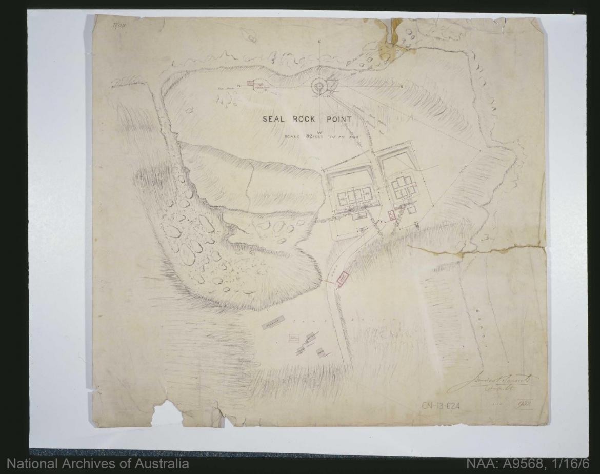 Figure 13. Grand plan of Sugarloaf Point Lighthouse site. Courtesy of the National Archives of Australia. NAA: A9568, 1/16/6 (© Commonwealth of Australia, National Archives of Australia)