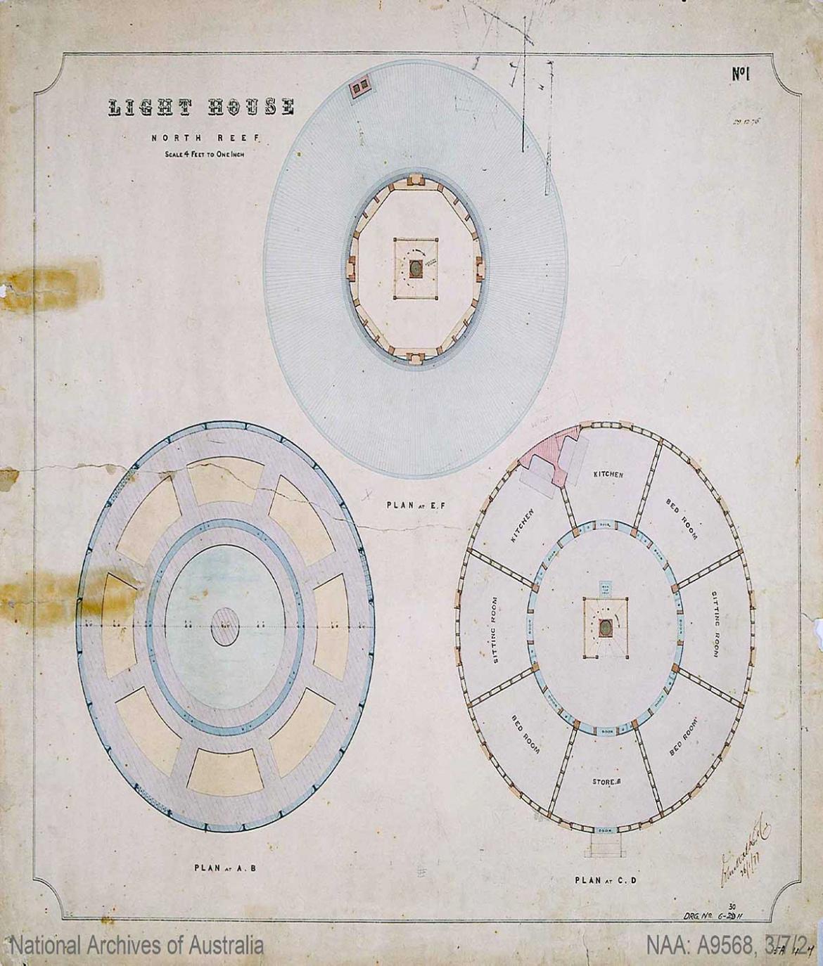 Figure 13. Blueprint design of North Reef ground floor. Courtesy of the National Archives of Australia. NAA: A9568, 3/7/2. (© Commonwealth of Australia, National Archives of Australia))19