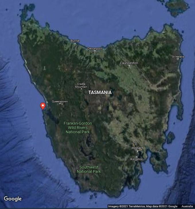 Figure 3. Location of Cape Sorell within Tasmania (Imagery 2021 TerraMetrics, Map data ©2021 Google)