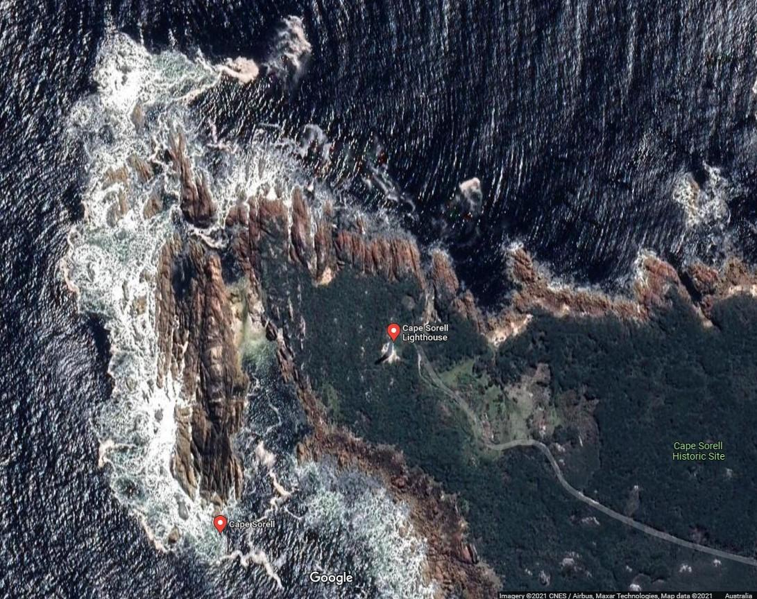 Figure 4. Lighthouse on Cape Sorell (Imagery 2021 CNES Airbus, Maxar Technologies, Map data ©2021 Google)