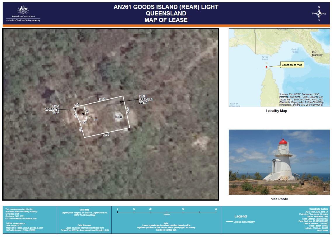 Figure 6. Map of AMSA lease, Goods Island (Map data: DigitalGlobe Imagery Tile Service, DigitalGlobe Inc. ESRI World Street Map)