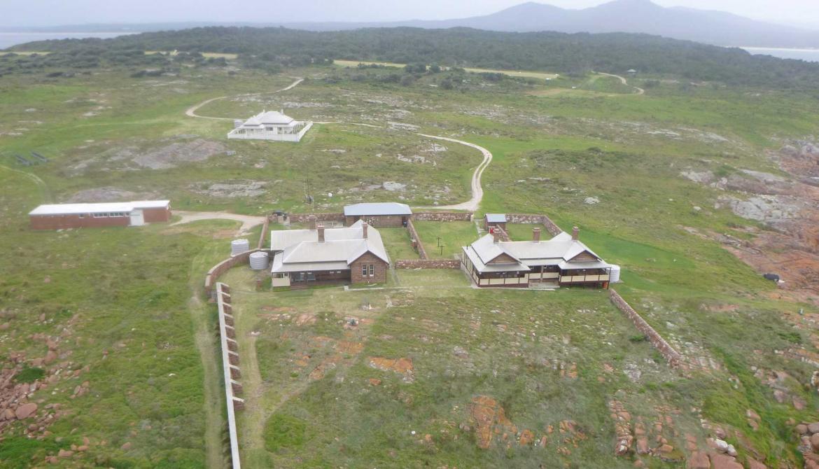 Figure 6. View of keeper cottages and other buildings from Gabo Island lighthouse tower (© AMSA, 2019)