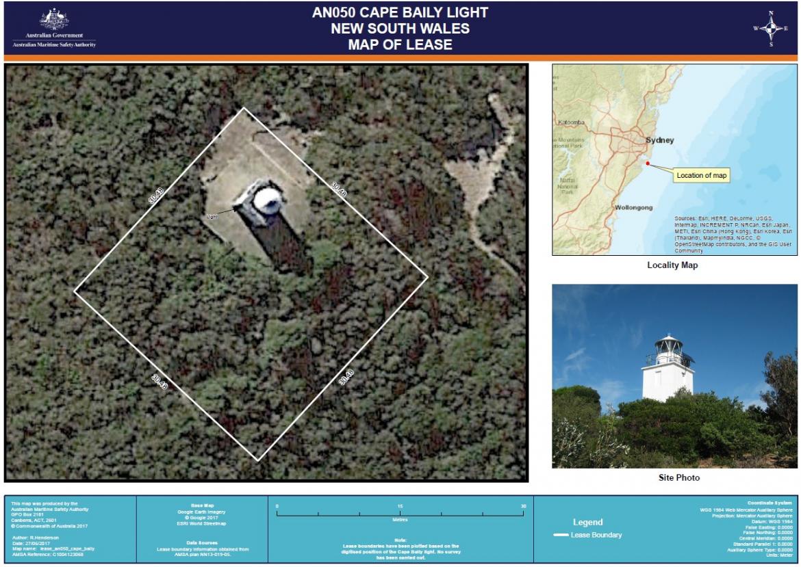 Figure 7. Cape Baily Lighthouse AMSA lease map (Google Earth Imagery ©2017 Google, ESRI World Streetmap)