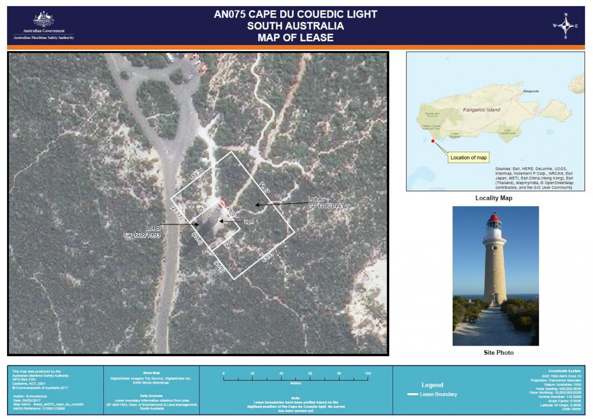 Figure 7. Cape du Couedic Lighthouse Map of Lease, 2017 (Map data: DigitalGlobe Imagery Tile Service, DigitalGlobe Inc. ESRI World Streetmap)