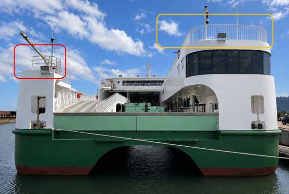 Class 1 vessel with 2 types of guardrails marked