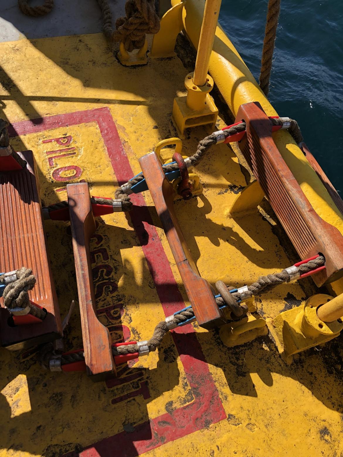 Unsafe pilot ladder securing arrangements (Reproduced with permission from Fremantle Ports)