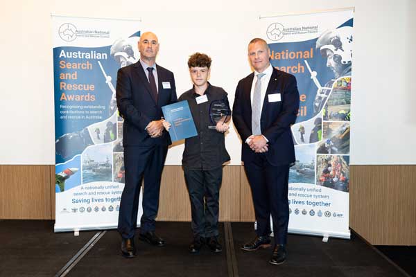 Left to right: Tony Longhorn (Acting Deputy Commissioner, Western Australia Police Force), Austin Appelbee and Alex Barrell (NATSAR Council Chair and AMSA Executive Director Response and Capability)
