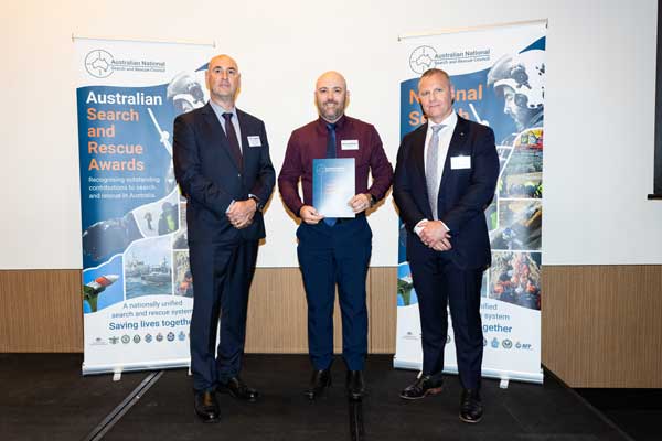 Left to right: Tony Longhorn (Acting Deputy Commissioner, Western Australia Police Force), Senior Constable Michael Eiser (Queensland Police Service) and Alex Barrell (NATSAR Council Chair and AMSA Executive Director Response and Capability)