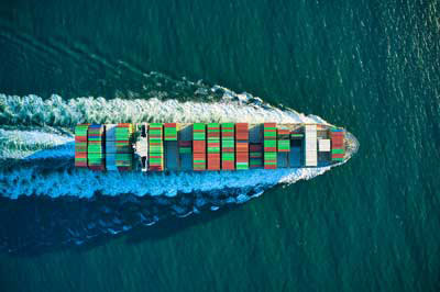 aerial view of cargo ship