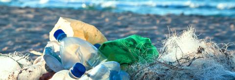 Plastic and netting on a beach