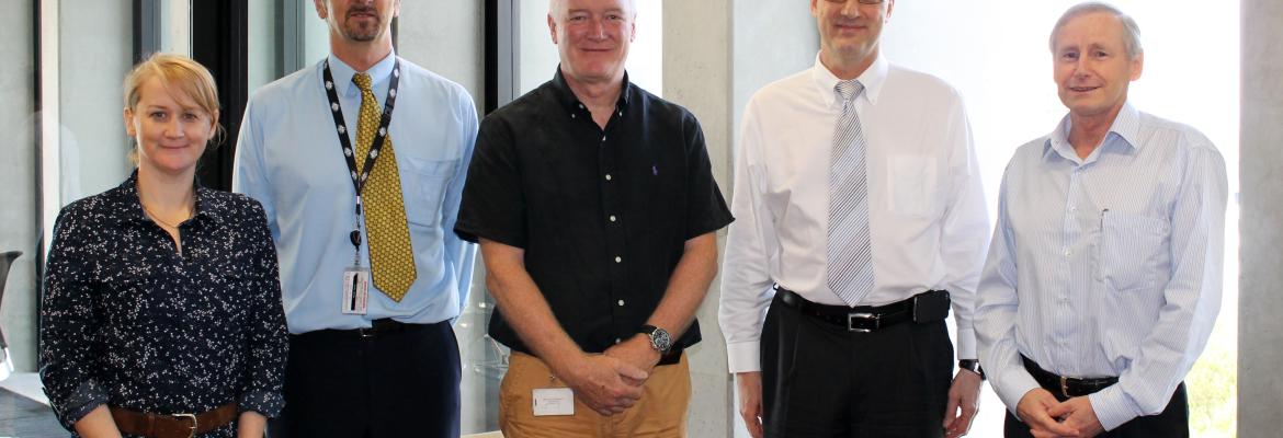(L-R): Amanda MacKinnell, Acting Manager Planning & Business Support, AMSA; John Ophel, Advisor (Cospas-Sarsat), AMSA; Graham Peachey, Chief Executive Officer, AMSA; Steven Lett, Head of the Cospas-Sarsat Secretariat; and John Young, General Manager Emerg (L-R): Amanda MacKinnell, Acting Manager Planning & Business Support, AMSA; John Ophel, Advisor (Cospas-Sarsat), AMSA; Graham Peachey, Chief Executive Officer, AMSA; Steven Lett, Head of the Cospas-Sarsat Secretariat; and John Young, General Manager Emerg