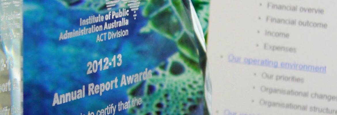 AMSA’s IPAA Annual Report Award shown in front of the 2012-13 online report