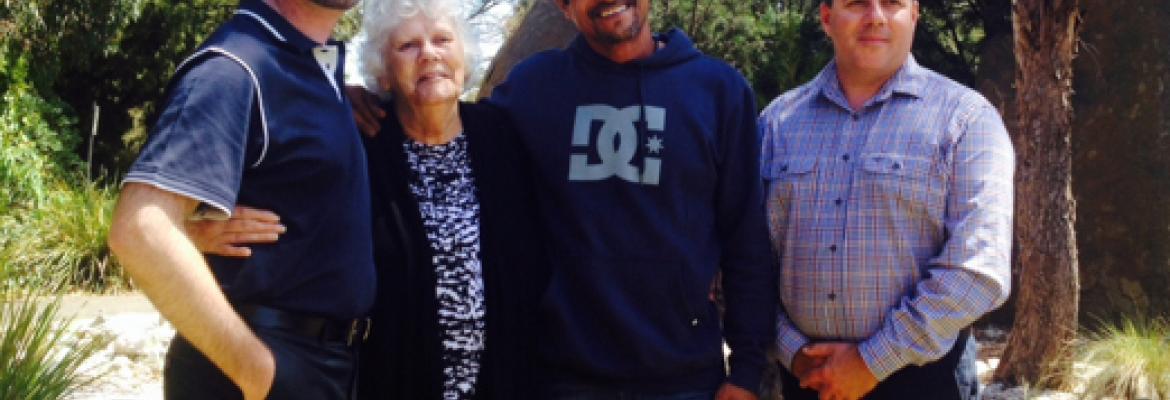 Aunty Phyllis and Stan (centre) the longest and shortest serving Aboriginal and Torres Strait training staff, with Jarrod and Steve from AMC