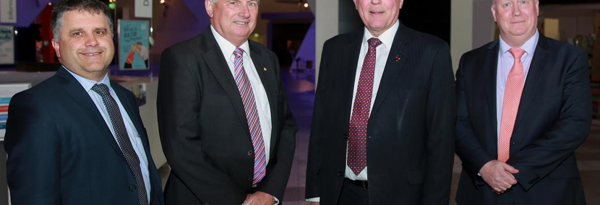 (L-R) Mike Mrdak, Secretary, Department of Infrastructure and Regional Development; Stuart Richey AM, Chairman, AMSA; The Hon Warren Truss MP, Deputy Prime Minister and Minister for Infrastructure and Regional Development; and Mick Kinley, Chief Executive