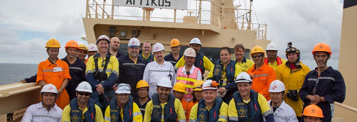 Maritime Casualty Officers workshop participants on board the MV Attikos