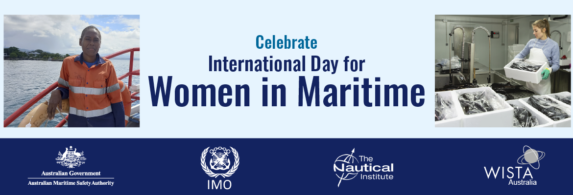 Celebrate International Day for Women in Maritime: Logos for AMSA, IMO, The Nautical Institute and WISTA display along the bottom