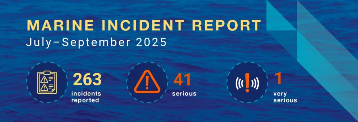 Banner showing 1) a clipboard with text '263 incidents reported', 2) an alert icon with text '41 serious' and 3) an exclamation with radar and text '1 very serious'