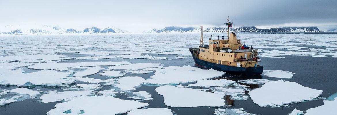 Ship in icy polar waters