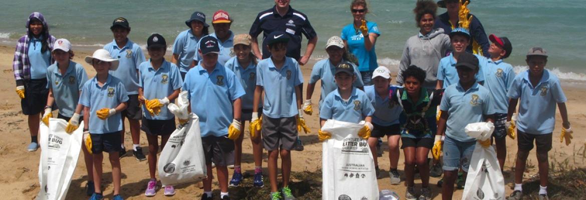 Beach clean-up activity with year 5/6 students from the Our Lady of the Sacred Heart Primary School Beach clean-up activity with year 5/6 students from the Our Lady of the Sacred Heart Primary School