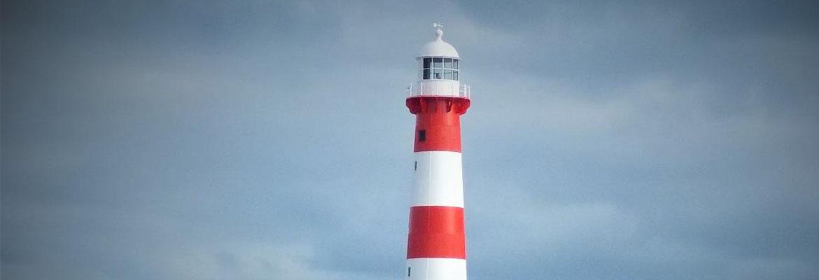 Top of Point Moore lighthouse after external painting with red and white stripes